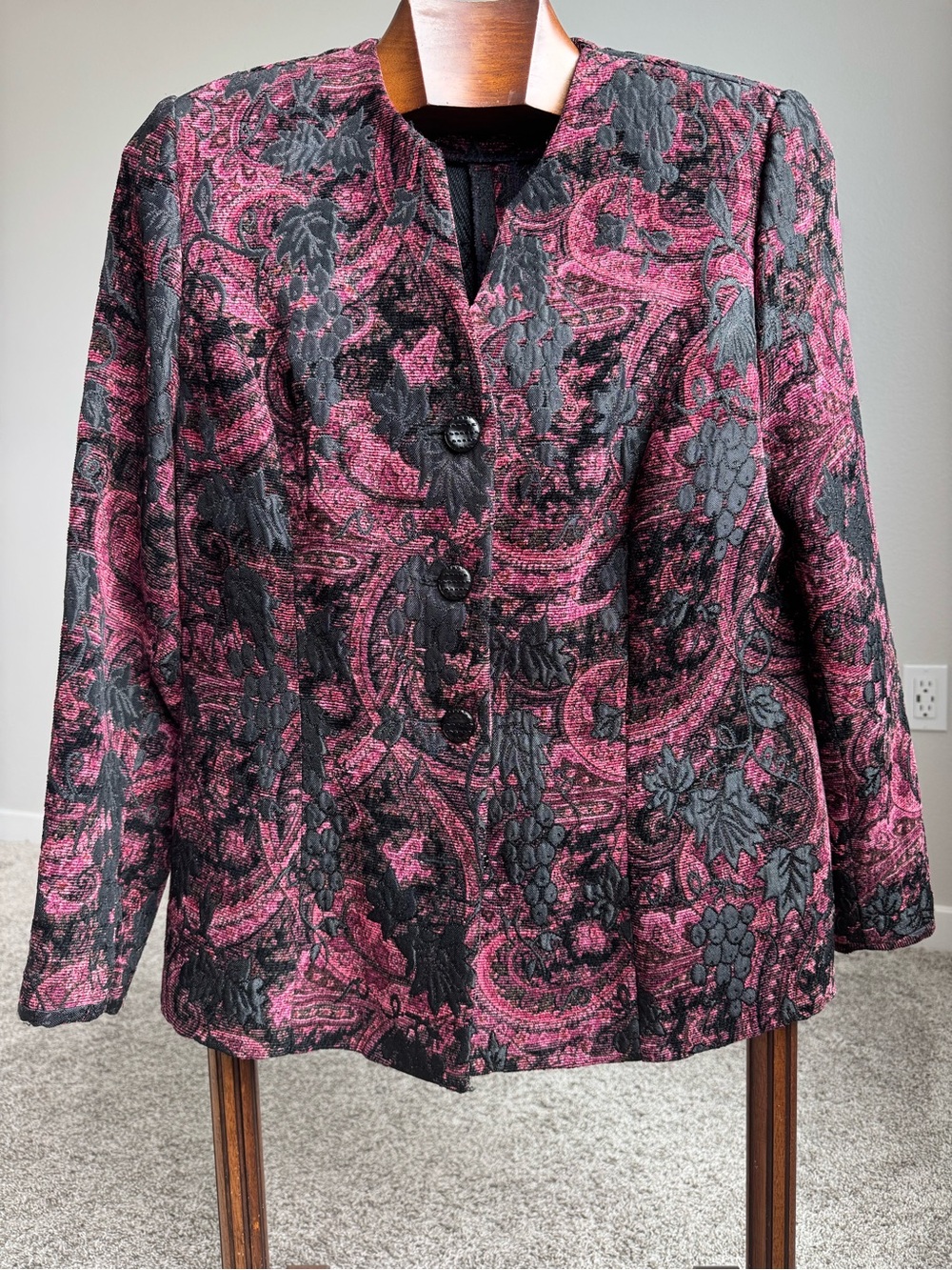 Women's Black and Burgundy Paisley Brocade Jacket